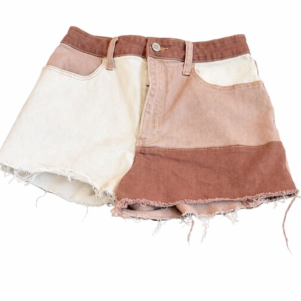 Hollister Colorblock Patchwork Mom Shorts Size 5 W27 Neutral Two Tone Festival